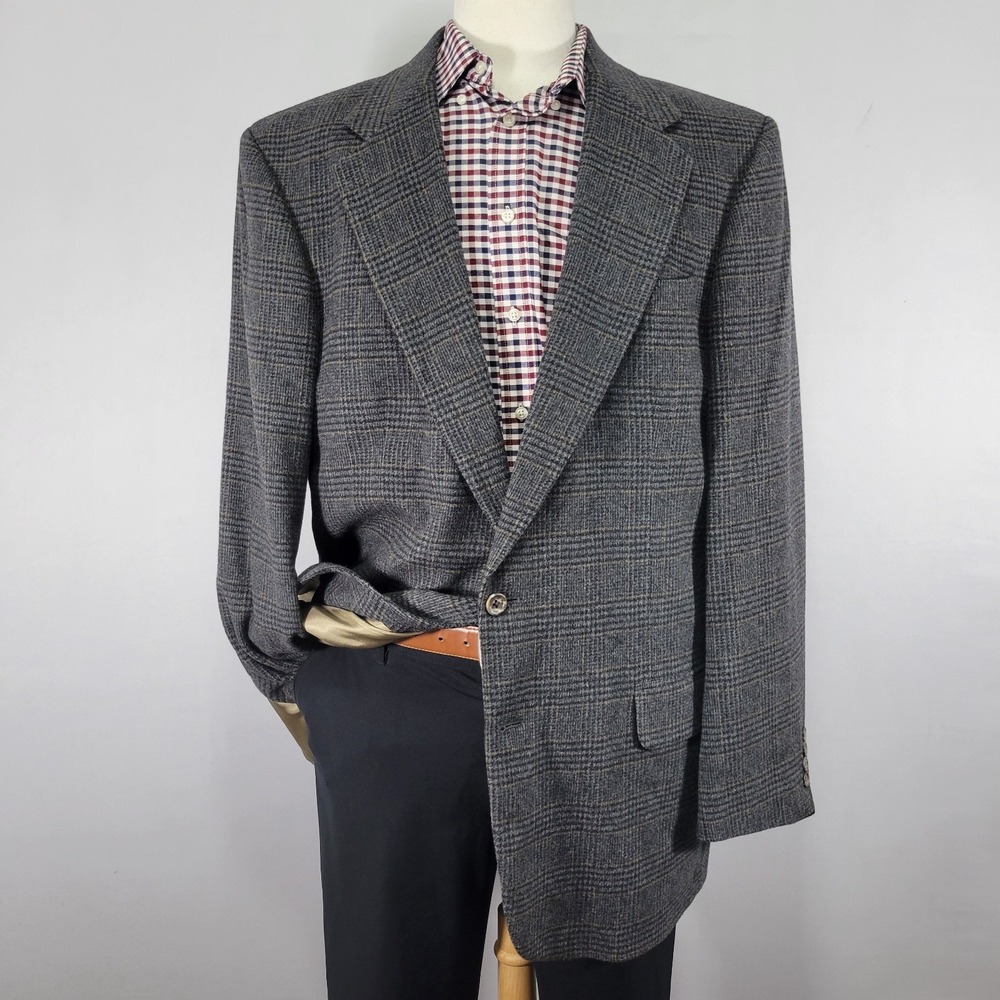 Cricketeer Men's Sport Coat Blazer Two Button Flannel Plaid Wool Blend 46XL